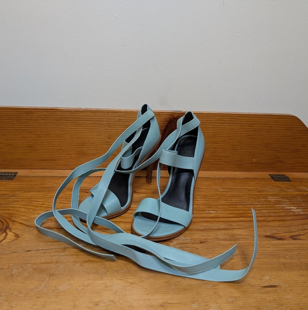 Tibi Italy Lace-Up Heeled Sandals | Light Blue Leather | Size 36 (US 5.5-6) |